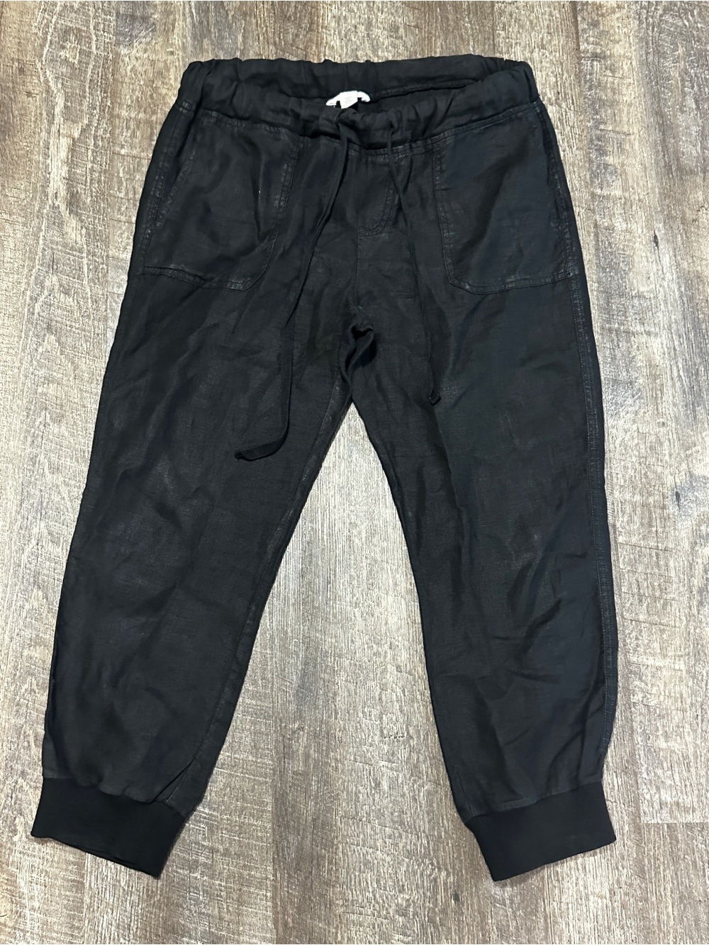 Caslon Black Linen Cuffed Drawstring Women’s Pants Joggers Petite Small